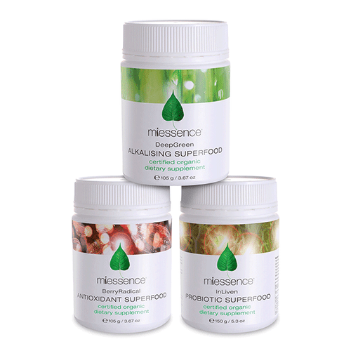 Miessence Certified Organics Vitality Pack - Triple Pack of 1 x InLiven, 1 x DeepGreen & 1 x Berry Radical