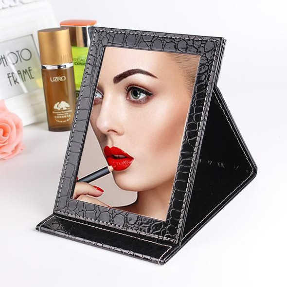 2 PCS Square Stand Leather Make Up Mirror Alligator Pattern Portable Cosmetic Mirror, Color:Black, Size:S 12x17.5x1.6CM