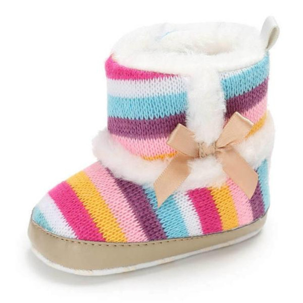Baby Shoes Hight Heel Warm Fluff Winter Velvet Indoor Cotton Anti-slip Soft Boots, Size:11CM(Wool rainbow)