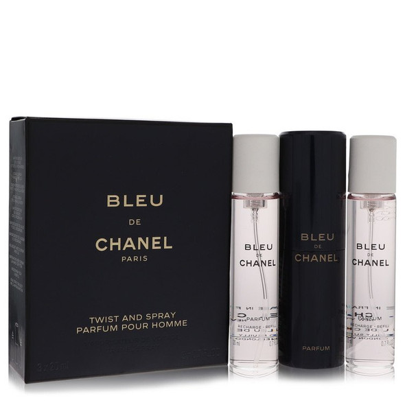 Bleu De Chanel by Chanel Mini Eau De Parfum Spray + 2 Refills 3 x .7 oz for Men