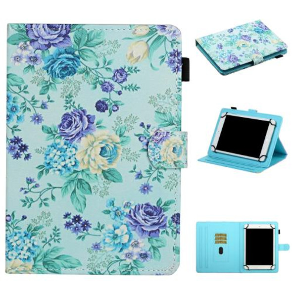 For 8 inch Universal Tablet PC Flower Pattern Horizontal Flip Leather Case with Card Slots & Holder(Purple Flower)