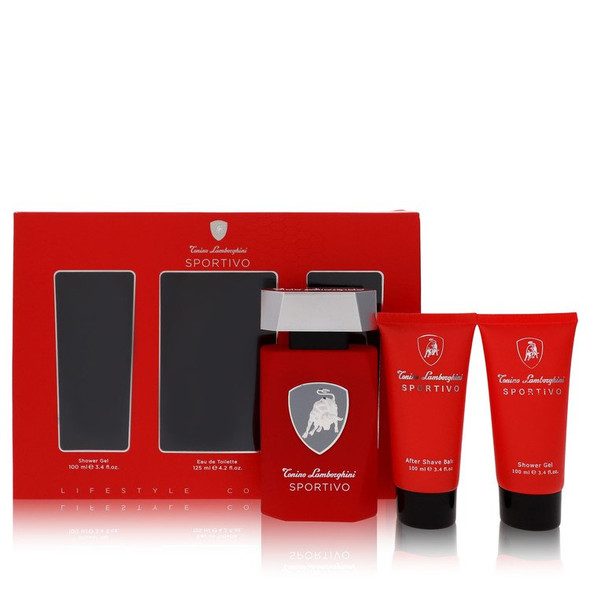 Lamborghini Sportivo by Tonino Lamborghini Gift Set -- 4.2 oz Eau De Toilette Spray + 3.4 oz Shower Gel + 3.4 oz After Shave Balm for Men