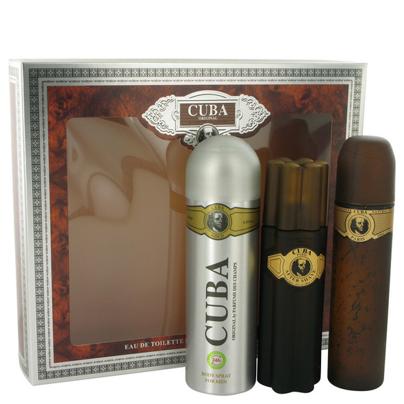 Cuba Gold by Fragluxe Gift Set -- 3.3 oz Eau De Toilette Spray + 3.3 oz After Shave Spray + 6.7 oz Body Deodorant Spray for Men