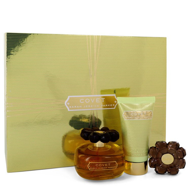 Covet by Sarah Jessica Parker Gift Set -- 3.4 oz Eau De Parfum Spray + 2.5 oz Body Lotion + Perfume Compact for Women