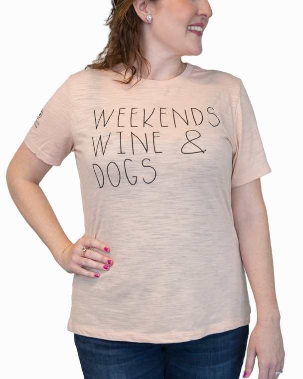 Shirt, Crew Neck - Weekends, Wine, and Dogs - Peach