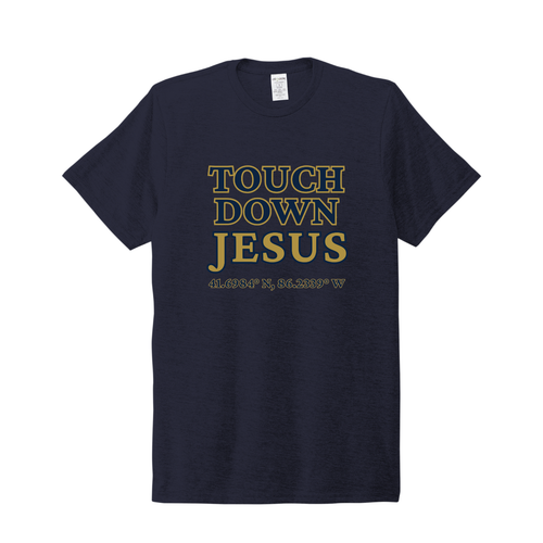 Touchdown Jesus Norte Dame Stadium Coordinates Tee - navy