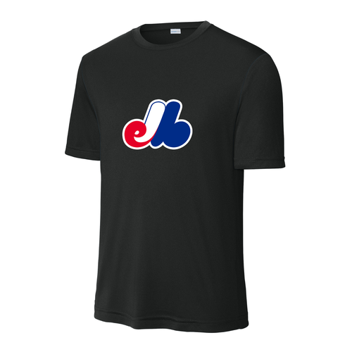 Expos logo on a black performance tee