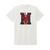 Miami University 1973 helmet logo with Large M behind it on a tshirt - off white