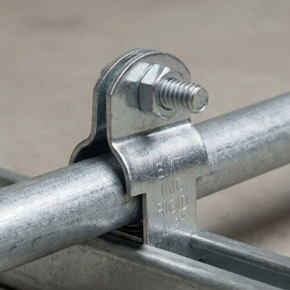 Con-X Paquete de 100 Abrazaderas Unicanal para Tubo Conduit de 1/2 Pulgada, Soporte de Acero C.14 para Riel Unicanal 100-AUNP012x100