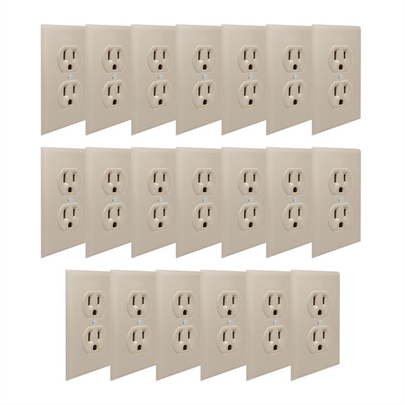 Con-X Kit De 20 Contactos Duplex Aterrizado Marfil 60 Hz 125 V 15 A Y 20 Placas Duplex De Nylon Marfil