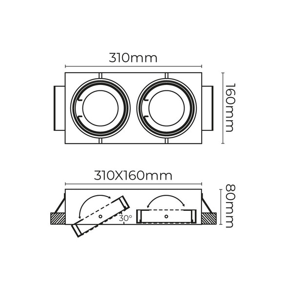 Illux TH-4203.B.1 Lámpara Brimless De Empotrar En Techo 2X50 W Max 127 V