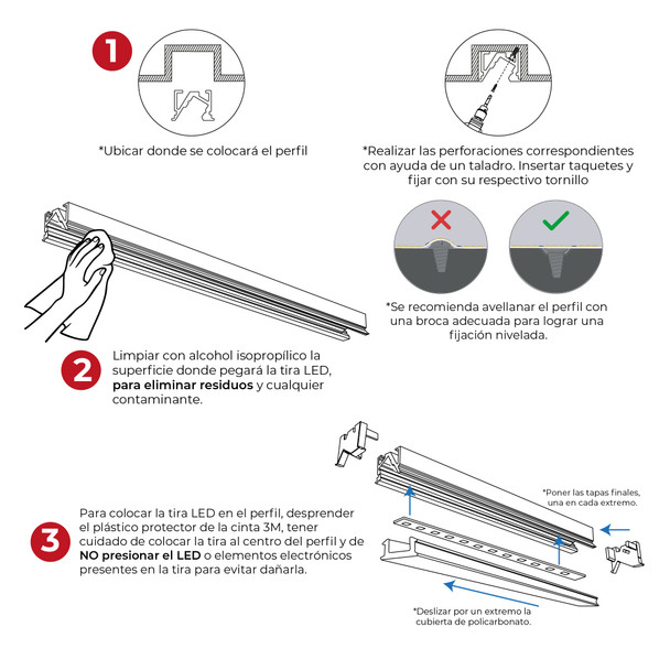 The Collection TL-4524.EMNWWDKIT Kit De Perfil Cassini Wallwasher De Empotrar Para Tira Led Acabado Negro Cubierta Difusa 2M