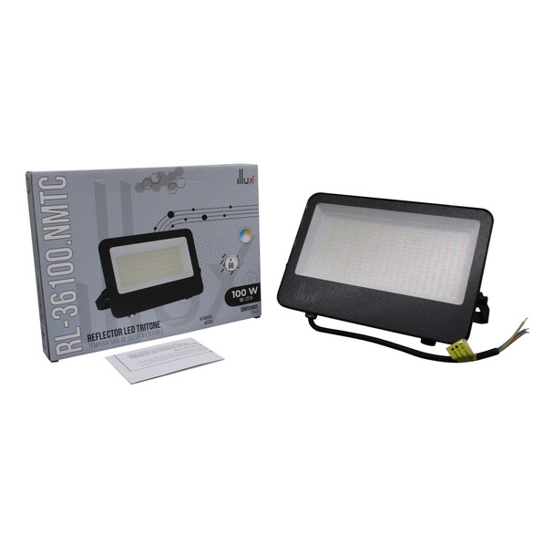 Illux Reflector LED Tritone de Sobreponer Negro 100 W 100-277 V~ Ajustable 3 000 K - 4 000 K - 6 500 K 11 000 -  12 000 Lm RL-36100.NMTC