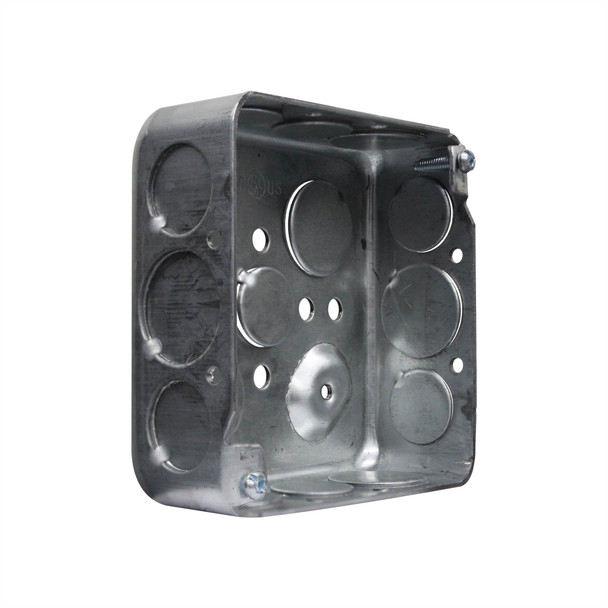 Con-X Caja de Conexión 4x4 Estándar Cuadrada Salidas Mixtas 1/2 y 3/4 Pulgada para Registro de Paso y Derivación Metálica Paquete 50 Piezas 700-01E1234x50