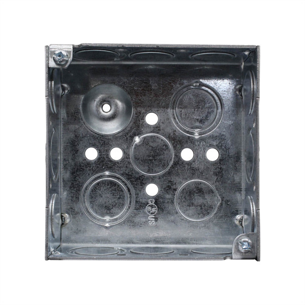 Con-X Caja Reforzada 4x4 Cuadrada con Salidas Combinadas 1/2 y 3/4 Pulgada para Registro de Paso y Derivación Metálica Paquete 25 Piezas 700-01R1234x25