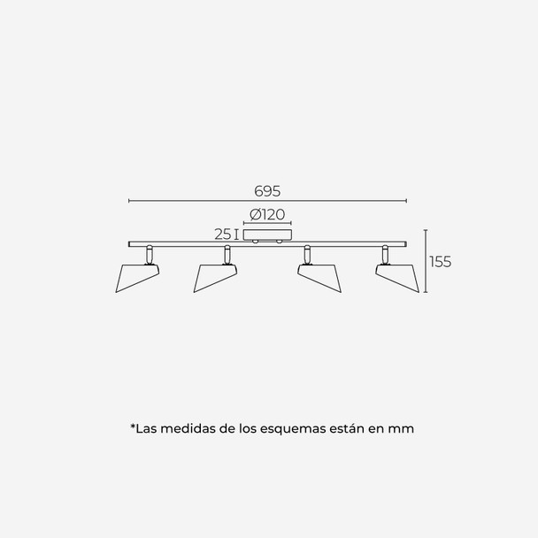 Dekor TR-2408 Lámpara de Techo Negro Mate 4X35 W Max 120 Volts, GU10 Atenuables