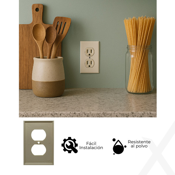 Con-X Kit De 20 Contactos Duplex Aterrizado Marfil 60 Hz 125 V 15 A Y 20 Placas Duplex De Nylon Marfil