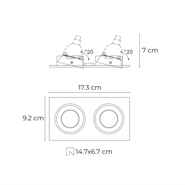 Illux Lámpara Tesa Doble De Empotrar En Techo 2X9 W Max. 127 V TL-2913