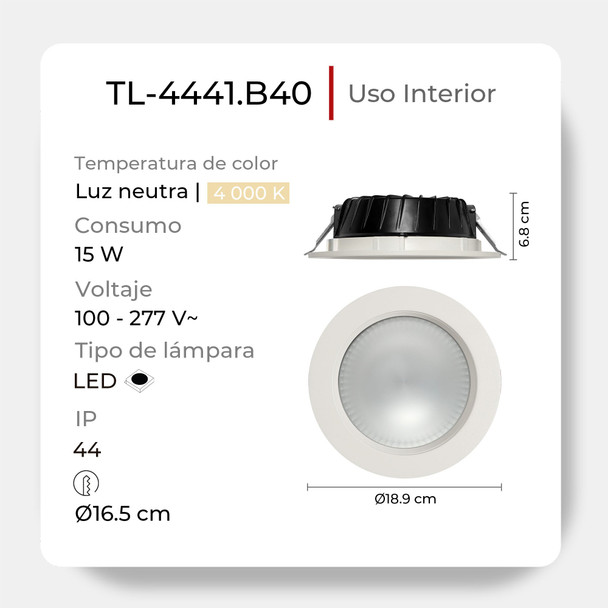 Lámpara Led De Empotrar En Techo Blanco 15 W 100-277 V~ 4 000 K Illux TL-4441