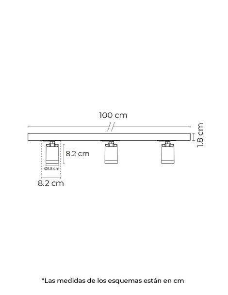 Illux Kit De Riel De 1 Metro De Sobreponer En Techo Con 3 Lámparas Led Deniz 10 W Max 120 V TL-2910.RKT1