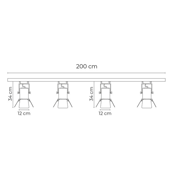 Kit De 2 Rieles De 1 Metro De Sobreponer En Techo Con 4 Lámparas Con Cortadores Para Riel En Techo 60 W Max 120 V~ E26 Illux TL-5162