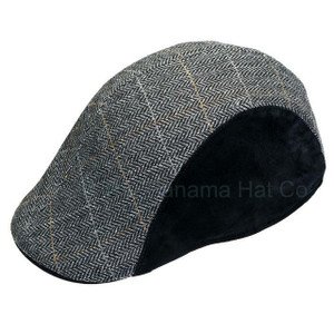 Duck-billed cap, in Grey Herringbone wool-blend and black side panels