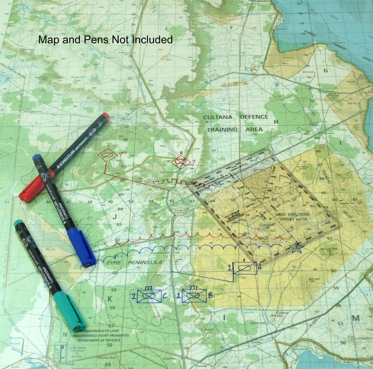 Vui-Tui map marking protractor in use on a military map