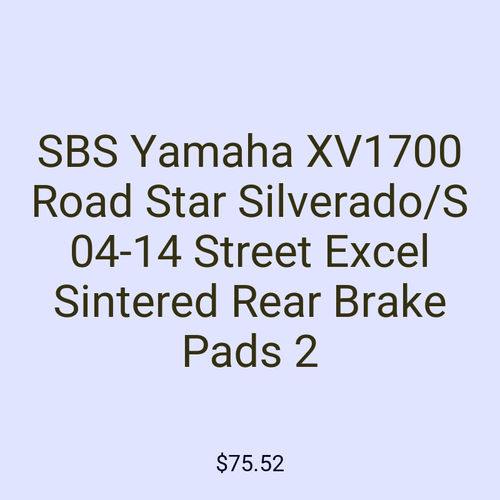 SBS Yamaha XV1700 Road Star Silverado/S 04-14 Street Excel Sintered Rear Brake Pads 2