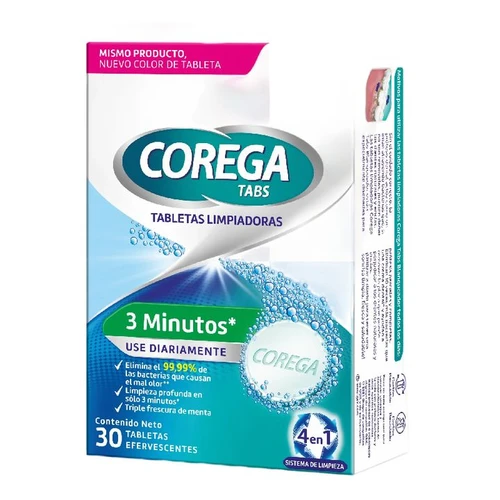 Corega oxígeno bioactivo limpieza prótesis dental 30 tab