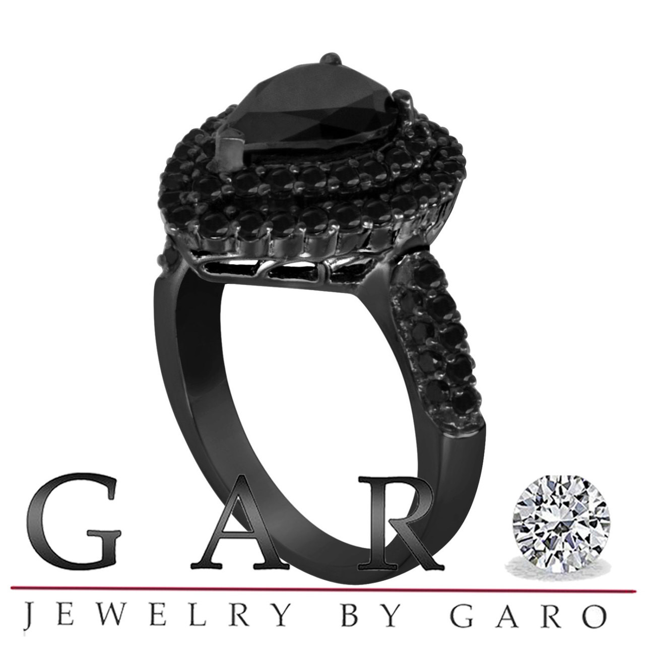 Pear Shaped Black Diamond Engagement Ring Carat Vintage Style