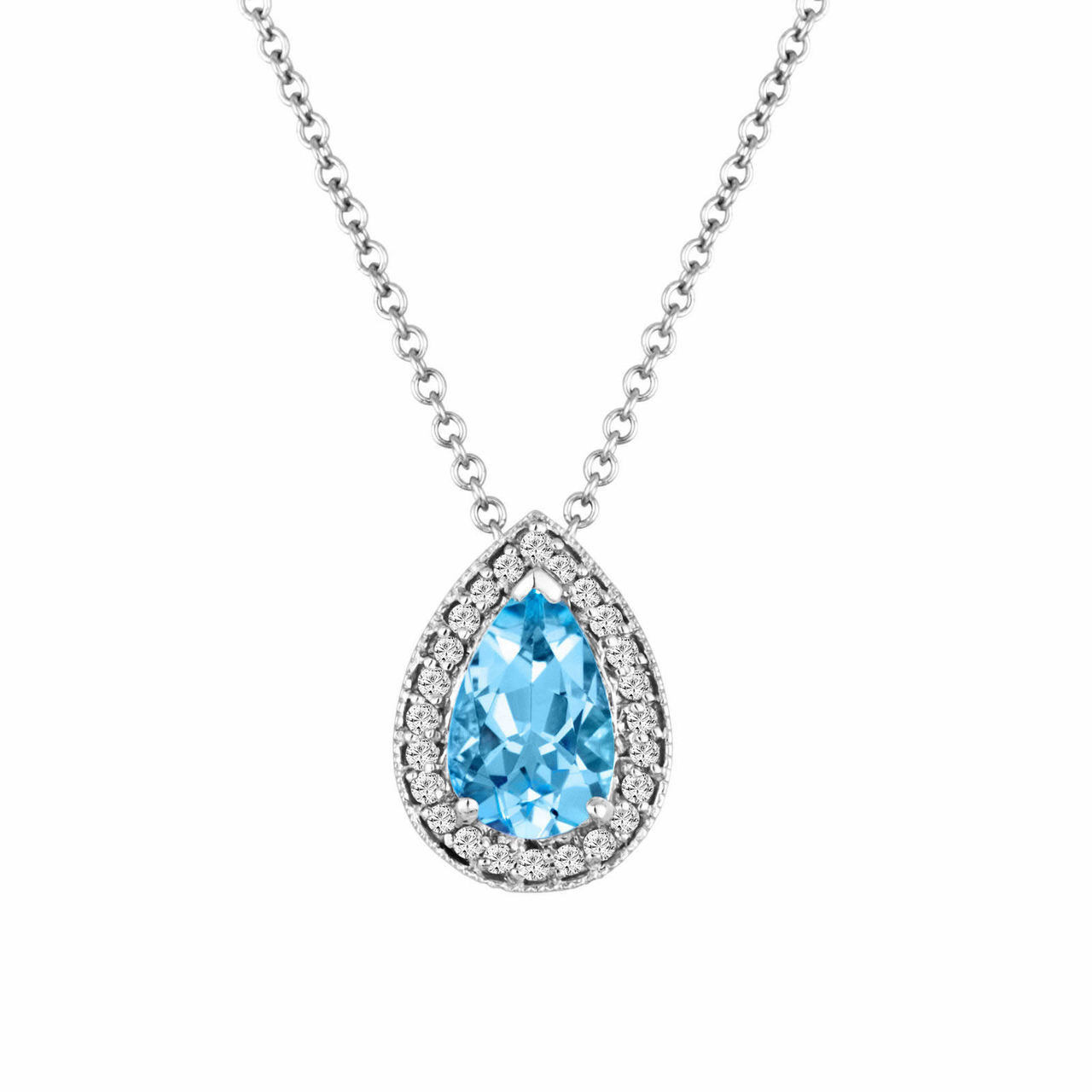 Aquamarine Pendant Necklace, Pear Shape Aquamarine & Diamond Pendant Necklace, 14K White Gold 0.
