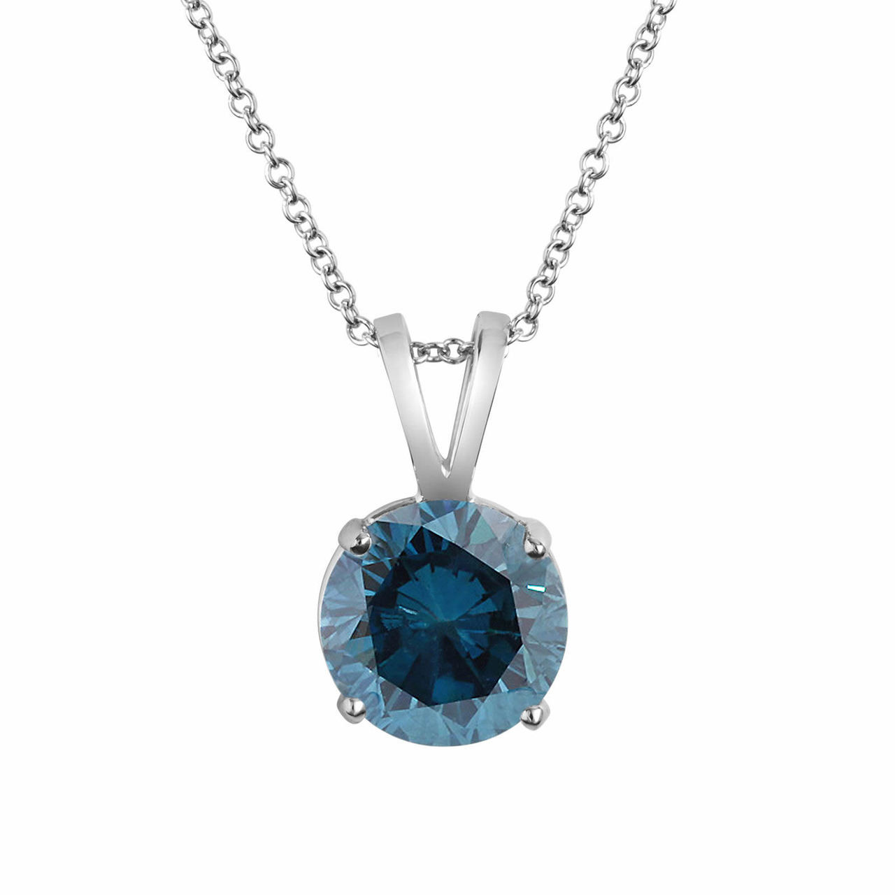 1 Carat Blue Diamond Solitaire Pendant Necklace Certified 14k White Gold  Handmade