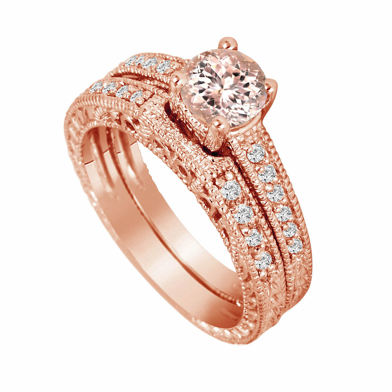 Morganite & Diamond Engagement Ring 14K Rose Gold 1.01 Carat And ...