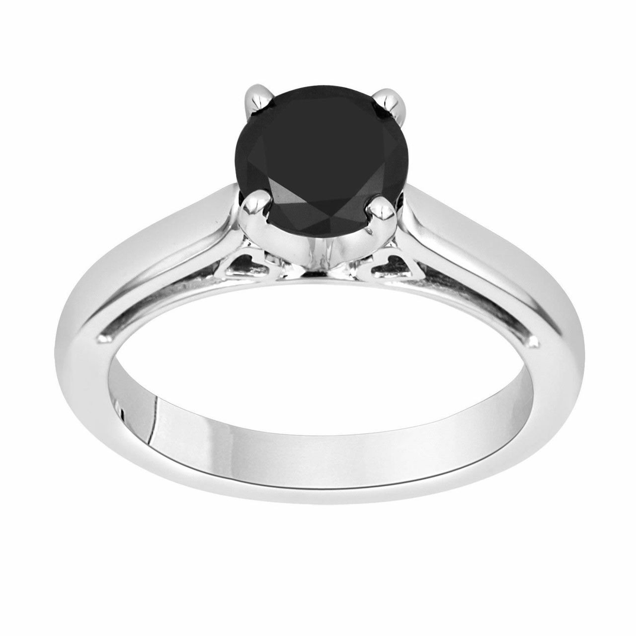 Fancy Black Diamond Solitaire Engagement Ring 14k White Gold 1 07 Carat Heart Designs Handmade