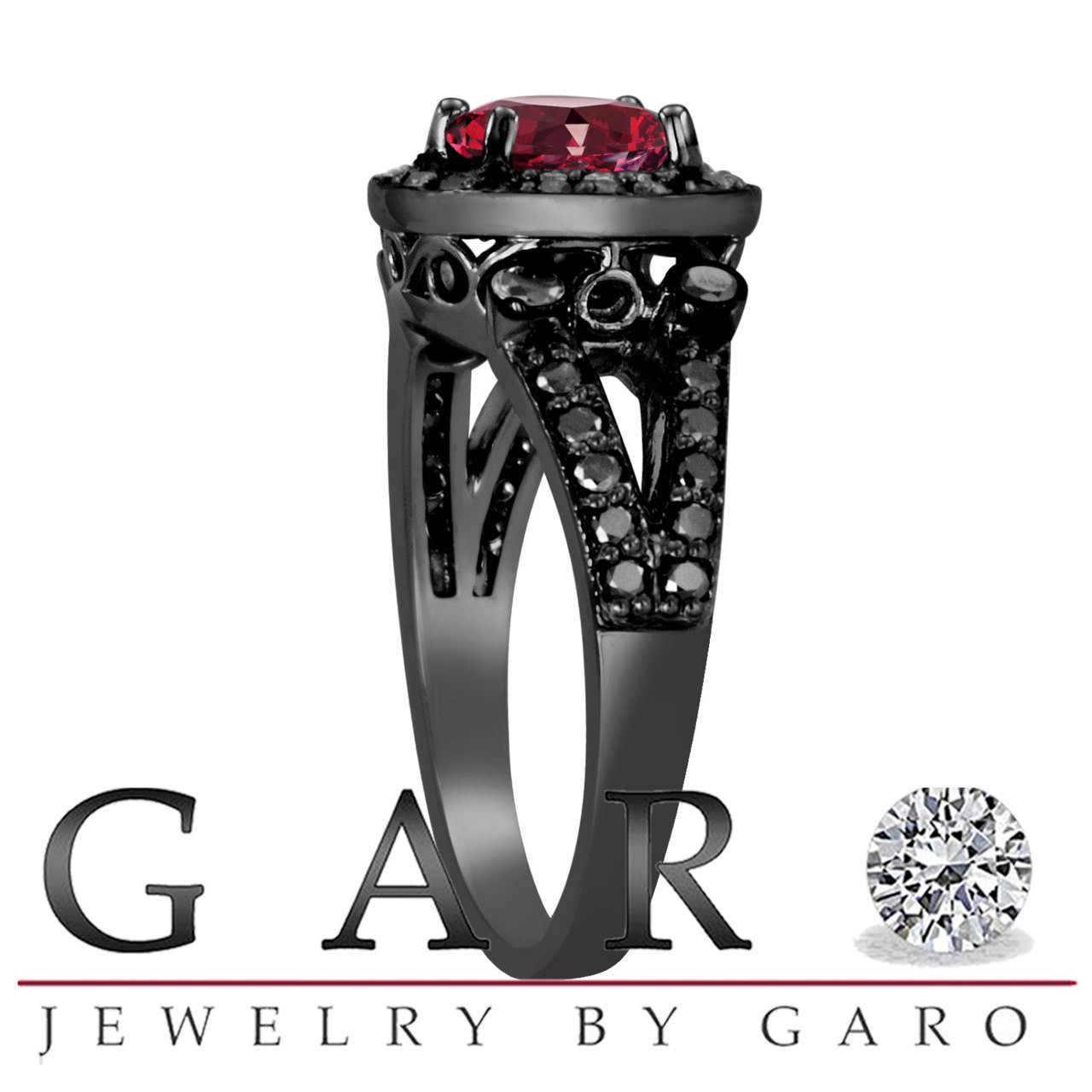 & Black Diamond Engagement Ring Vintage Style 14k Black Gold 1.