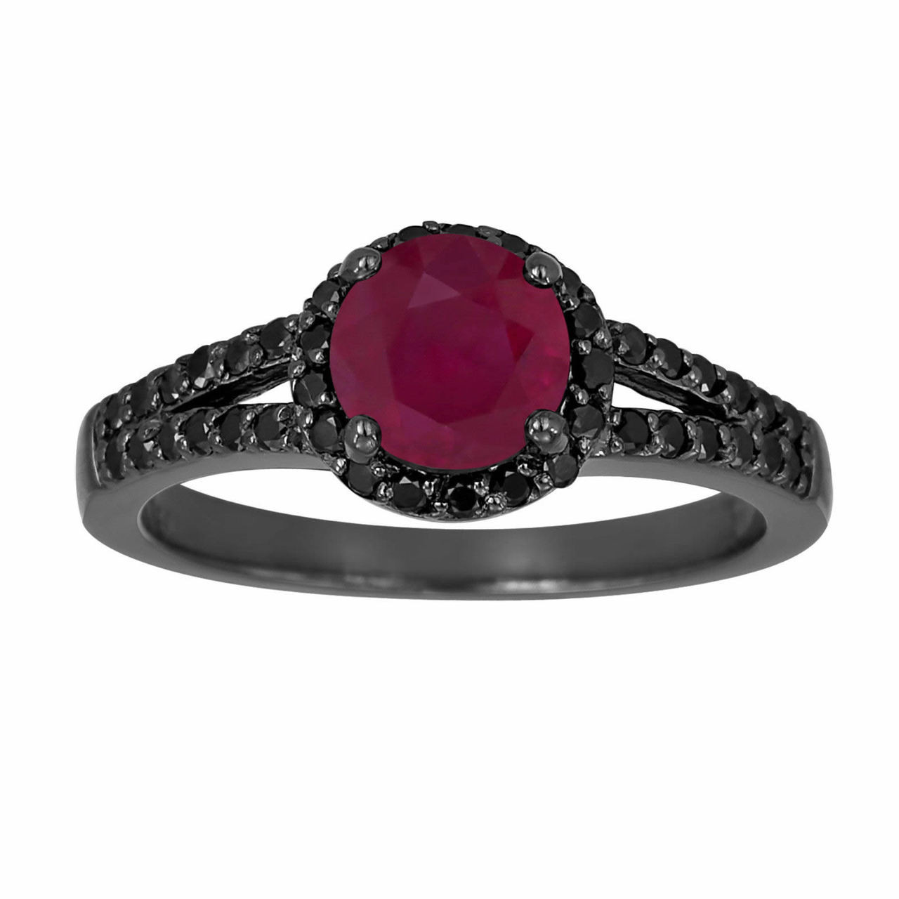 Ruby & Black Diamond Engagement Ring Vintage Style 14k Black Gold 1.03