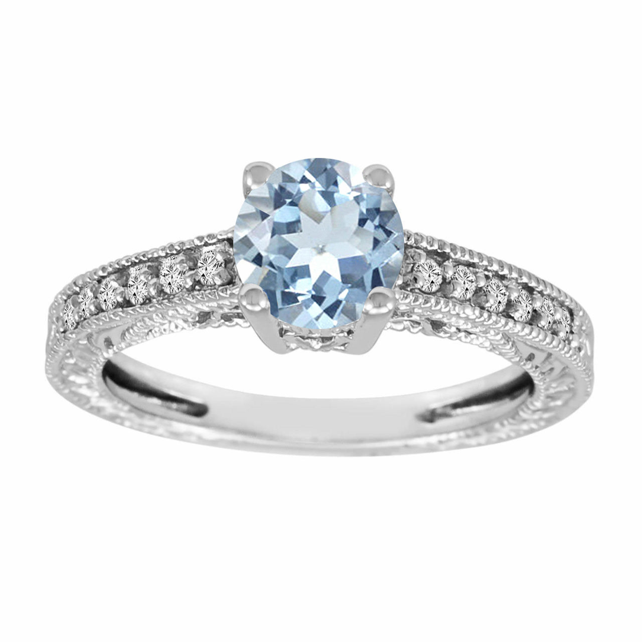 Aquamarine & Diamond Engagement Ring And Wedding Anniversary Diamond ...