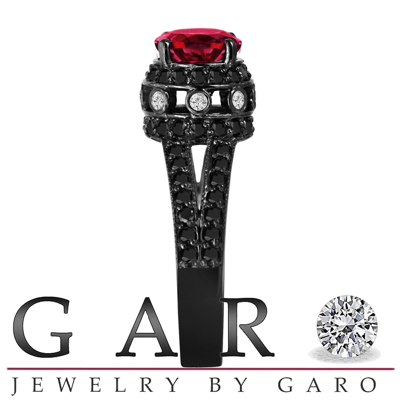 & Black Diamond Engagement Ring Vintage Style 14K Black Gold 1.