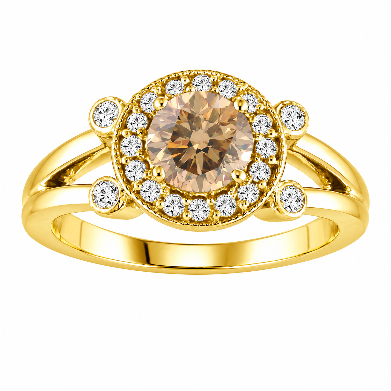 Natural Champagne Diamond Halo Engagement Ring 1.03 Carat 18K 