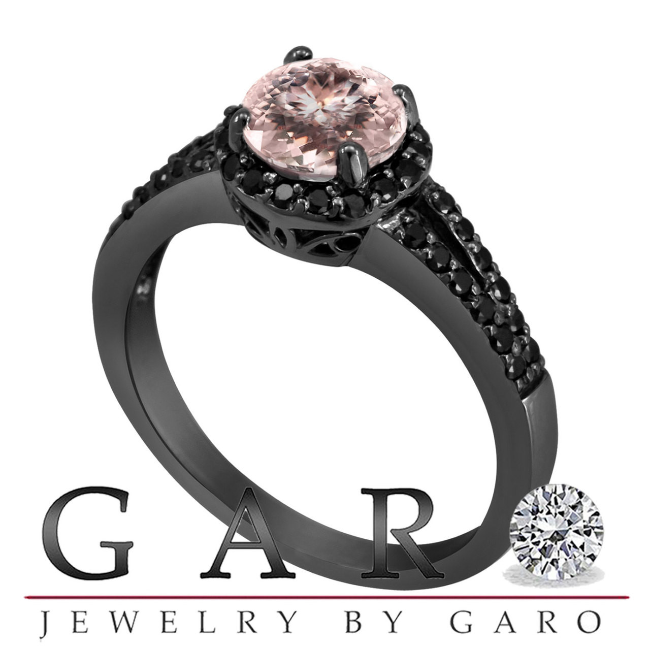 Morganite Black Diamond Engagement Ring Carat Vintage Style