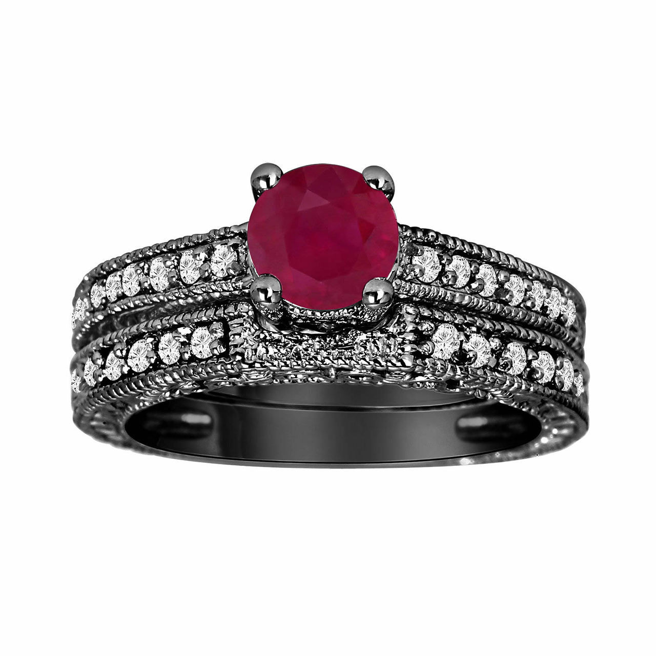 Ruby and Diamond Wedding Ring | Vintage Style Bands