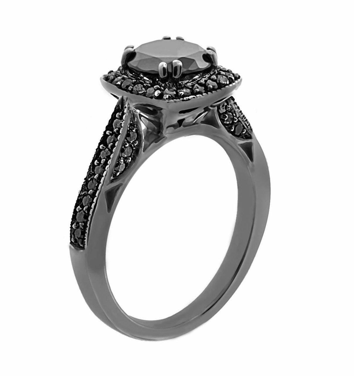 Fancy Black  Diamonds Engagement  Ring  Vintage Style 14K 
