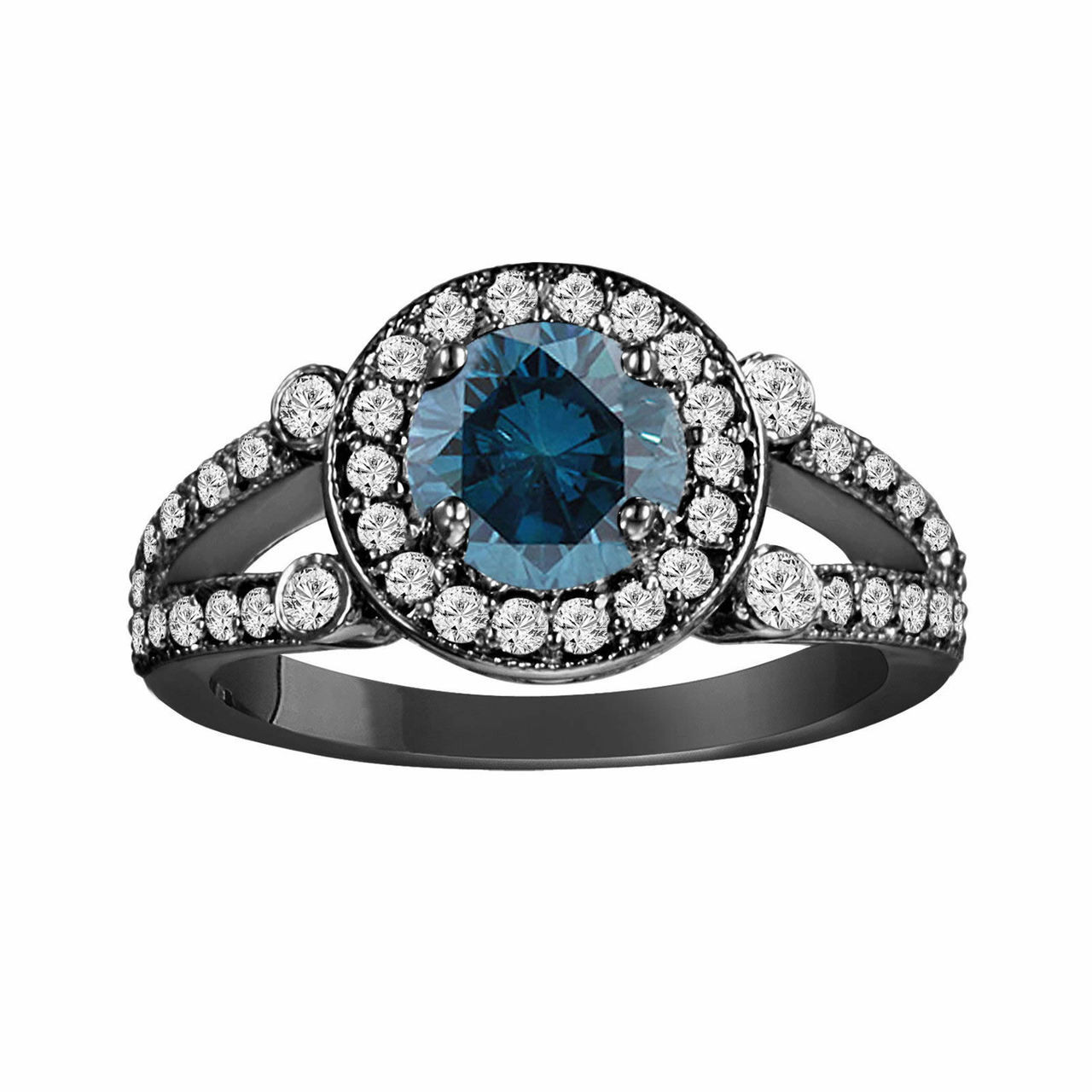 Elongated Cushion Cut Diamond Ring, Split Shank Pave Engagement Ring