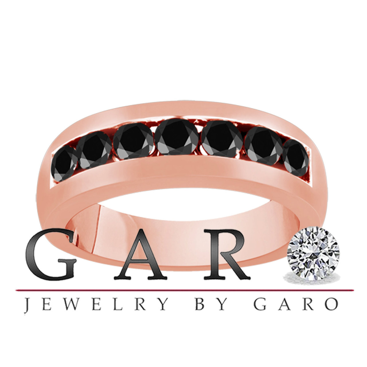 Carat Black Diamond Wedding Band 14K Rose Gold Channel Set 5mm