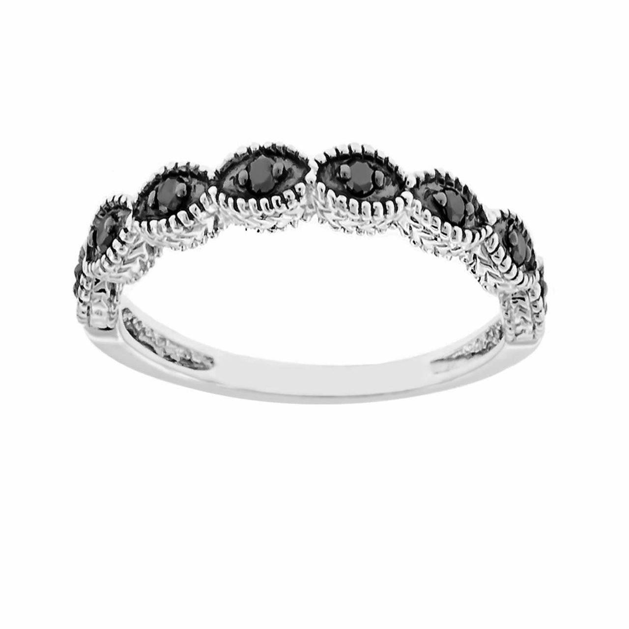14k White Gold Wedding Anniversary Black Diamonds Band 0 12ct Vintage Antique Style Engraved