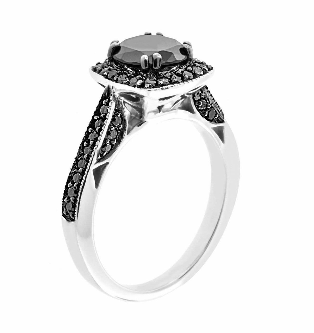 Carat Fancy Black Diamonds Cocktail Ring 18K White Gold Pave