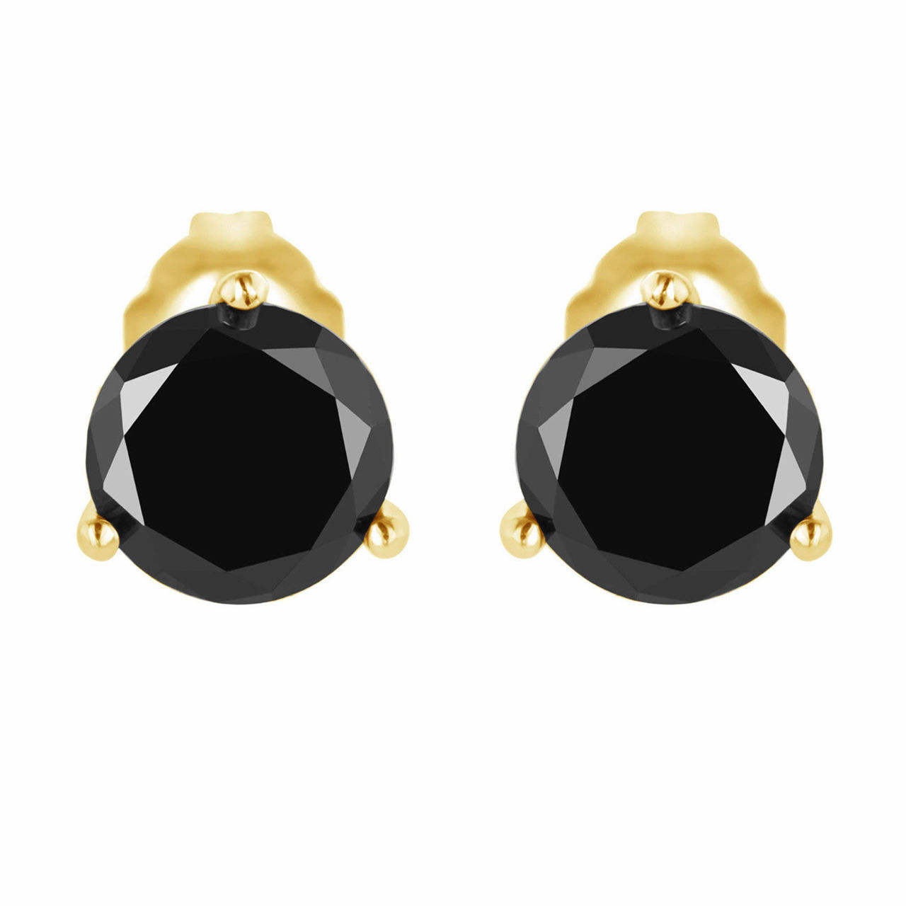 3.60ct Black Diamond Stud Earrings 14k Yellow Gold