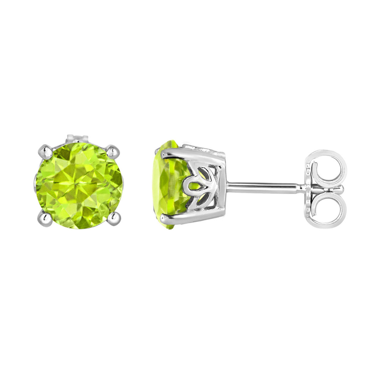 Peridot Stud Earrings 2.00 Carat 14K White Gold HandMade Gallery Designs  Birthstone Color Stone Earrings