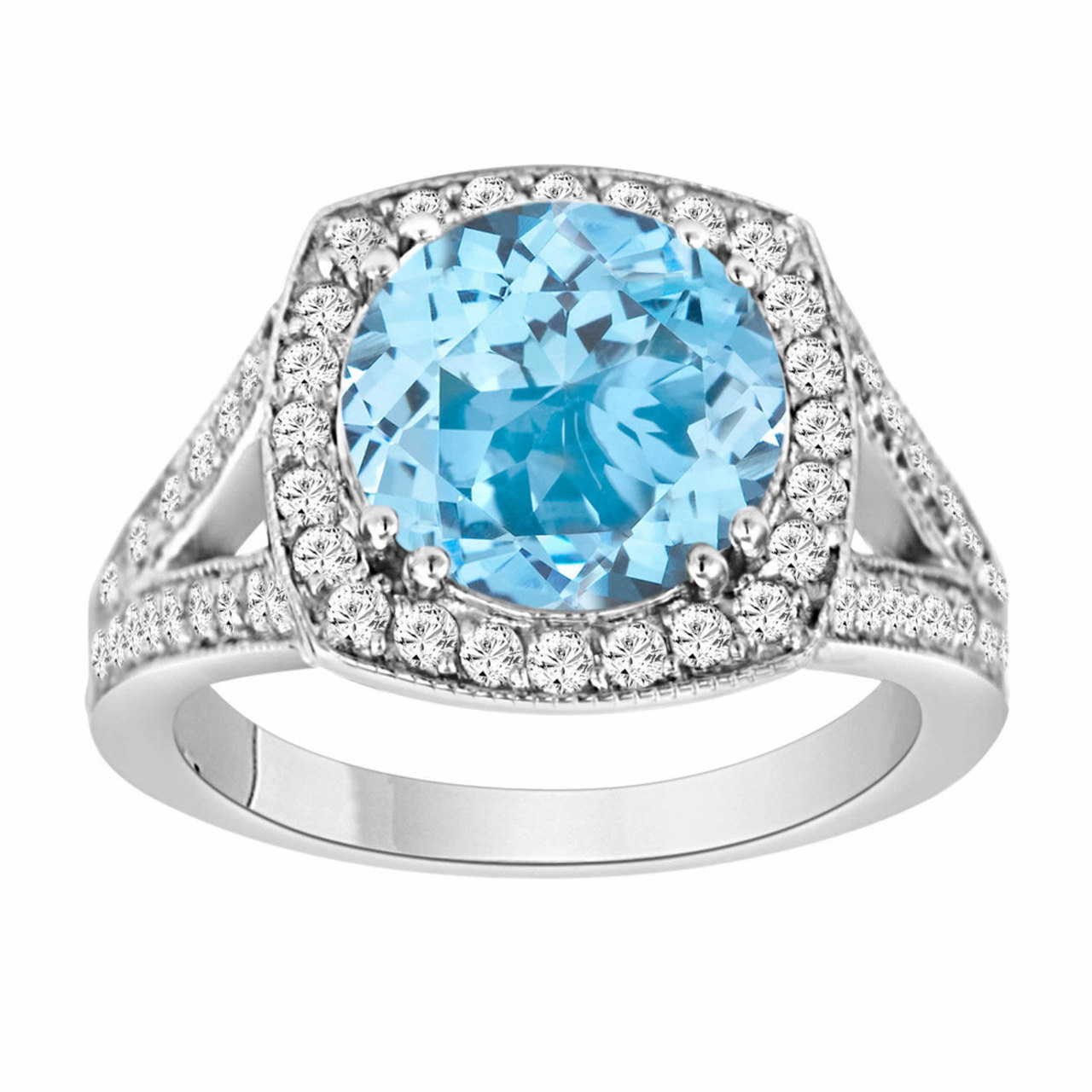 Enchanted Disney Cinderella Princess-Cut London Blue Topaz and 3/8 CT. T.W.  Diamond Engagement Ring in 14K White Gold | Zales