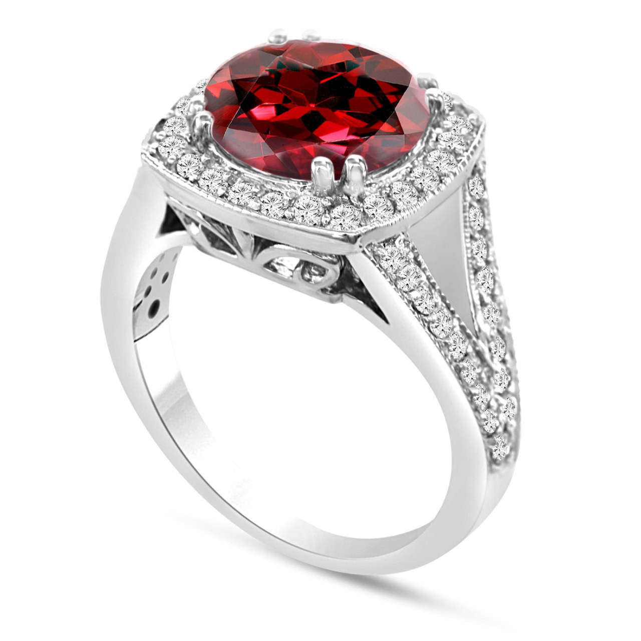 Ring - Prong Set Oval Red Stone With White Cz Halo | Gujjadi Swarna  Jewellers